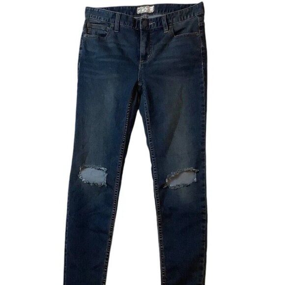 Free People Distressed Skinny Denim Mid Rise Jeans Womens Size 28 Blue - Picture 1 of 10